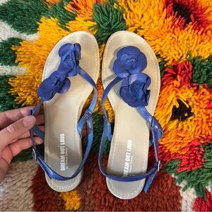 Selena Gomez Blue Floral Sandals